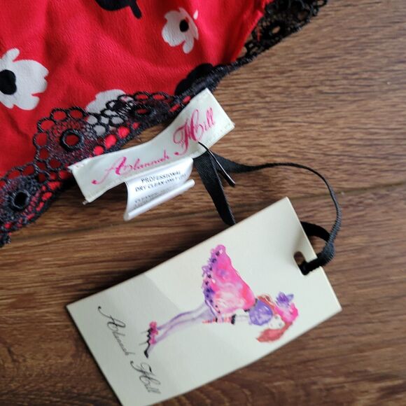 Silk Scarf with Cherries on Top ALANNAH HILL Rayon Lace Trim Red Black NEW - Picture 5 of 11